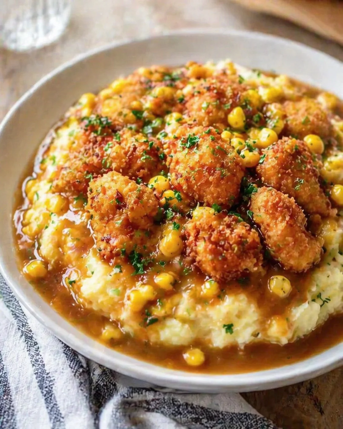 Single plated variation of Easy Chicken Mashed Potato Bowls for Cozy Dinners shown in a natural kitchen scene