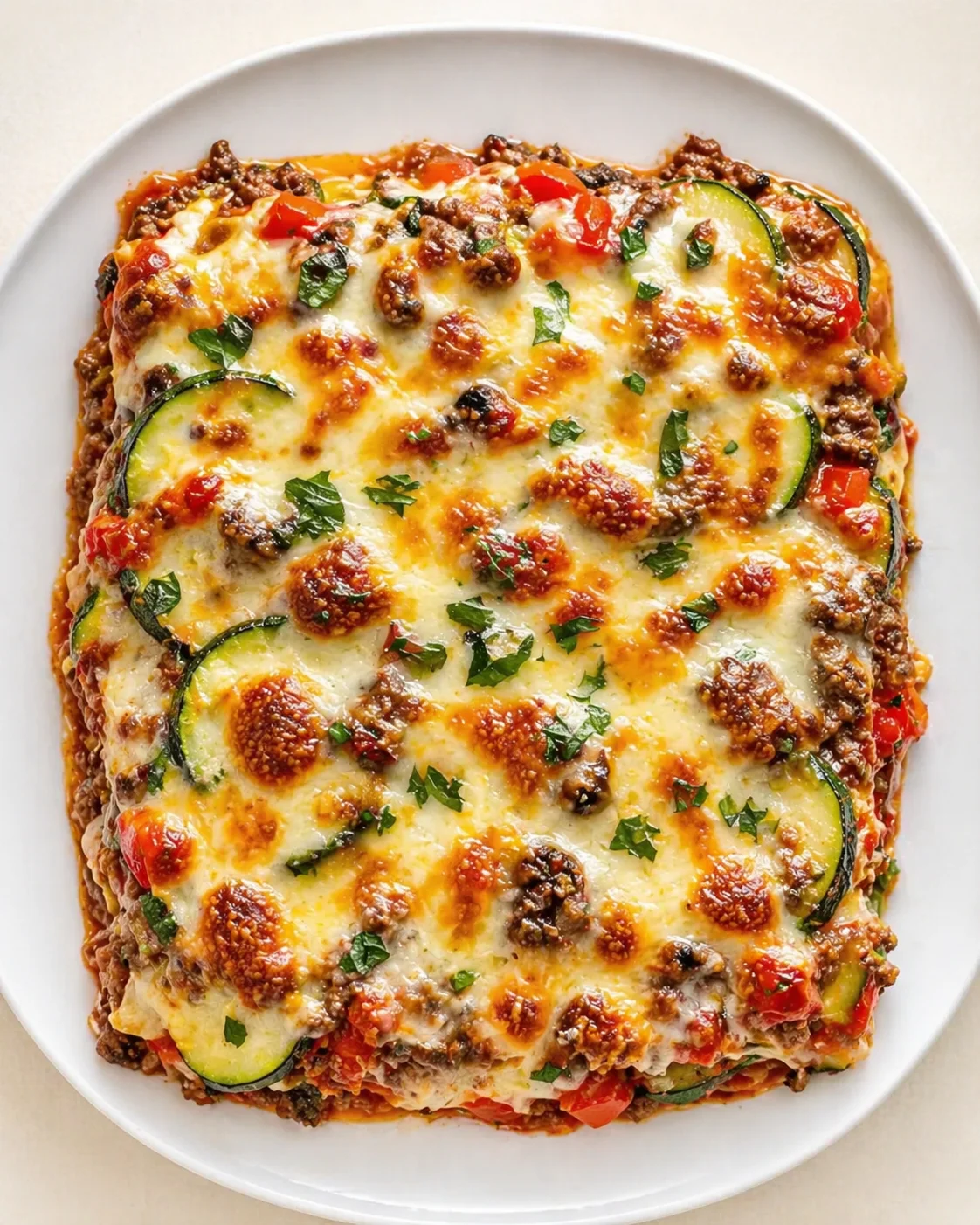 Straight-down overhead view of Zucchini Pizza Casserole: A Game-Changer for Dinner Night