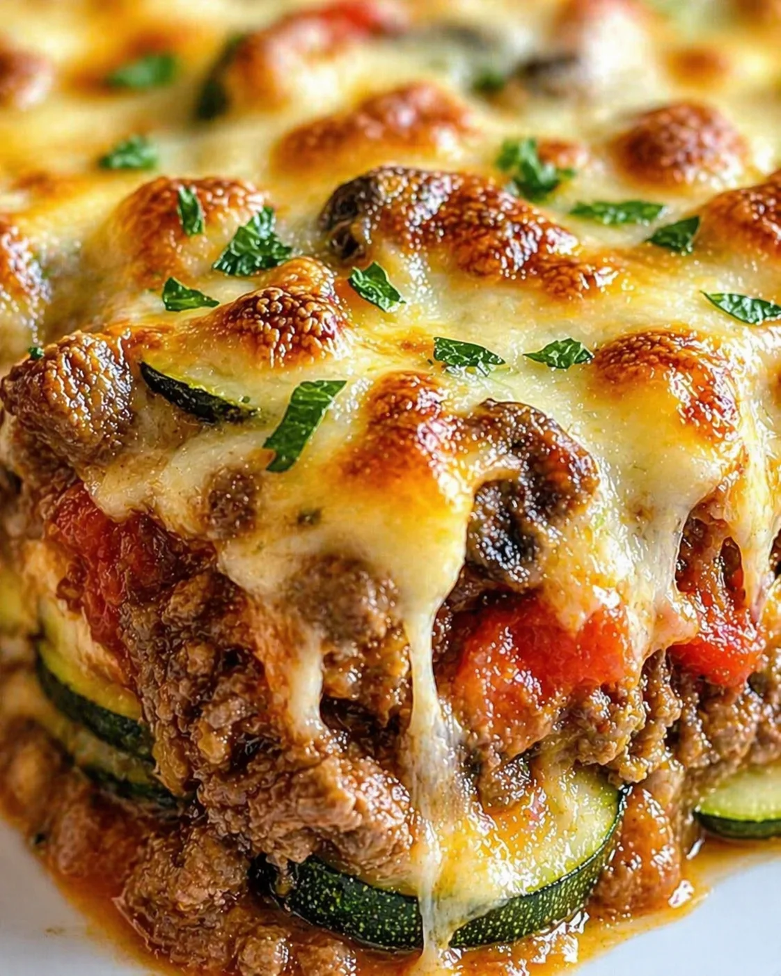 Tight detail shot of Zucchini Pizza Casserole: A Game-Changer for Dinner Night highlighting texture