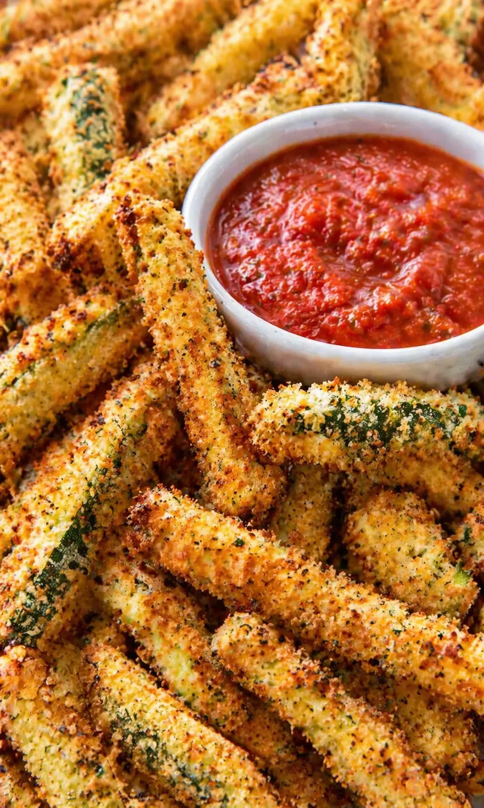 Final plated Air Fryer Zucchini Fries served as a hero shot