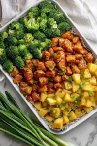 sheet pan pineapple chicken and broccoli