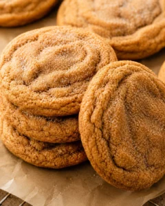 Close-up of freshly baked, golden-brown pumpkin snickerdoodle cookies with cinnamon sugar